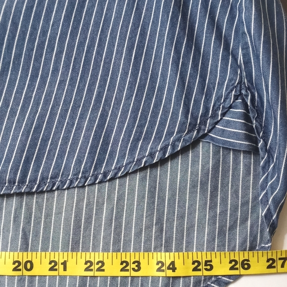 Jane + Delancey Blue White Pinstripe Long Sleeve Button Down Boyfriend Shirt 1X - Picture 13 of 14